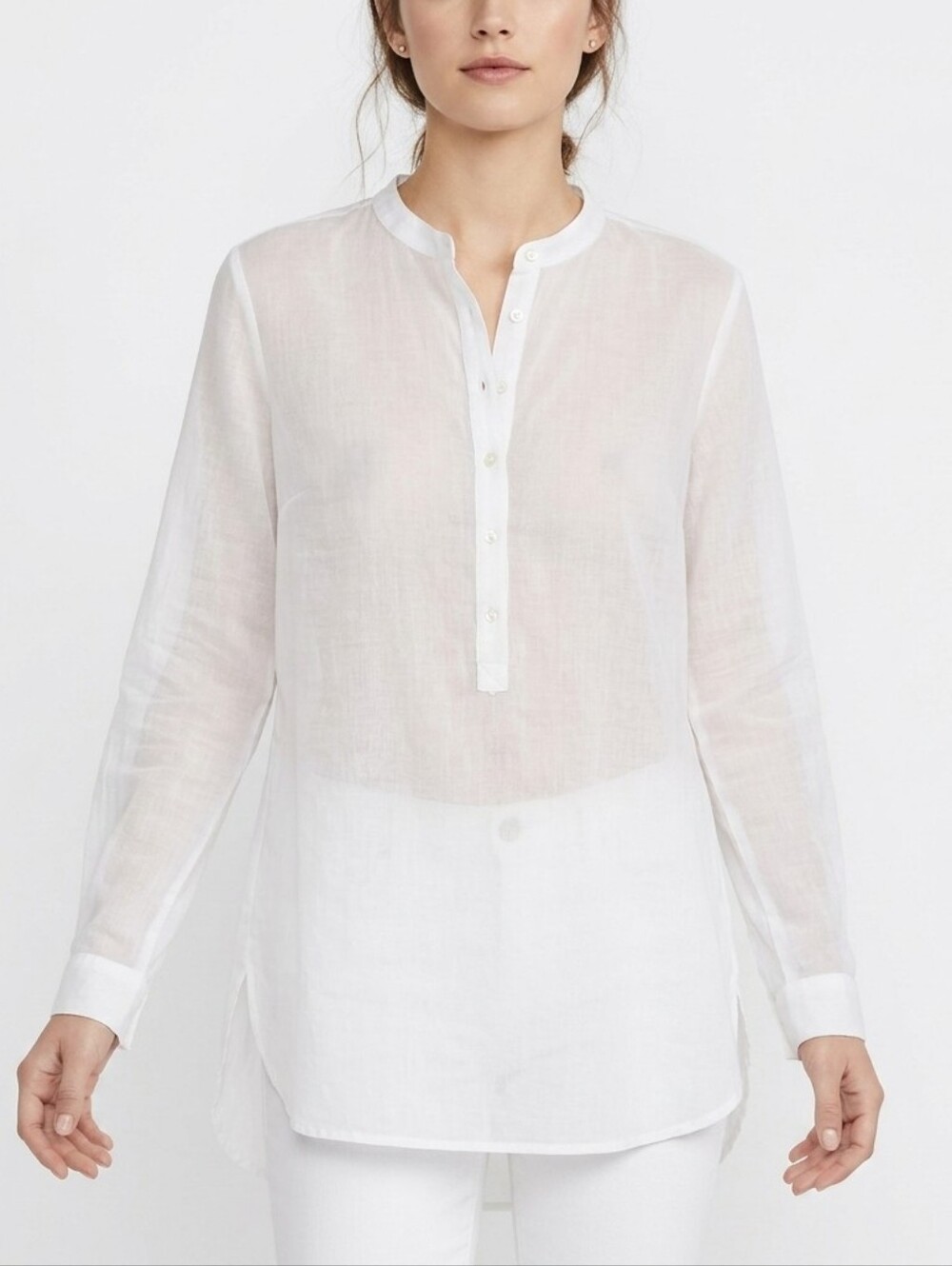 SOFT JOIE Manderine Collar Sheer Blouse In Off White Size Small